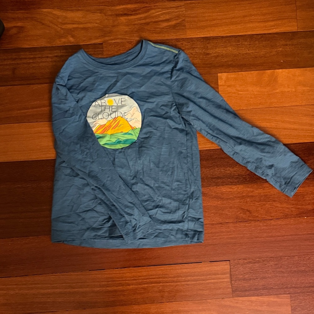 L.L. Bean Blue Kids Long Sleeve Tee with Mountain Graphic
